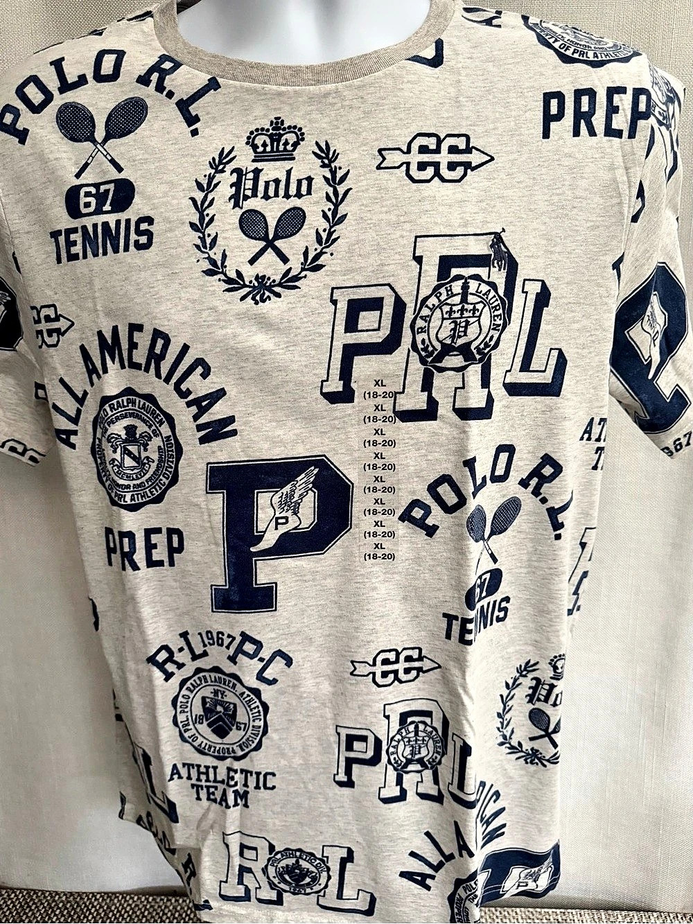 Polo Ralph Lauren C Classics Multi Graphic Short Sleeve Tee in Gray XL NWT